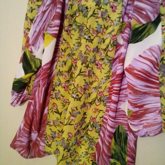 New Directions Blouse S Half Sleeve Boho Flowing Lace Floral Patchwork Colorful - Picture 14 of 15
